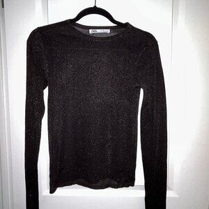 ZARA Metallic Sheer Tulle Top – Black with Copper Shimmer (Size S)